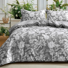 King Size Comforter Set Grey, 3 Pieces Floral King Bedding Set with 1 Soft Rever