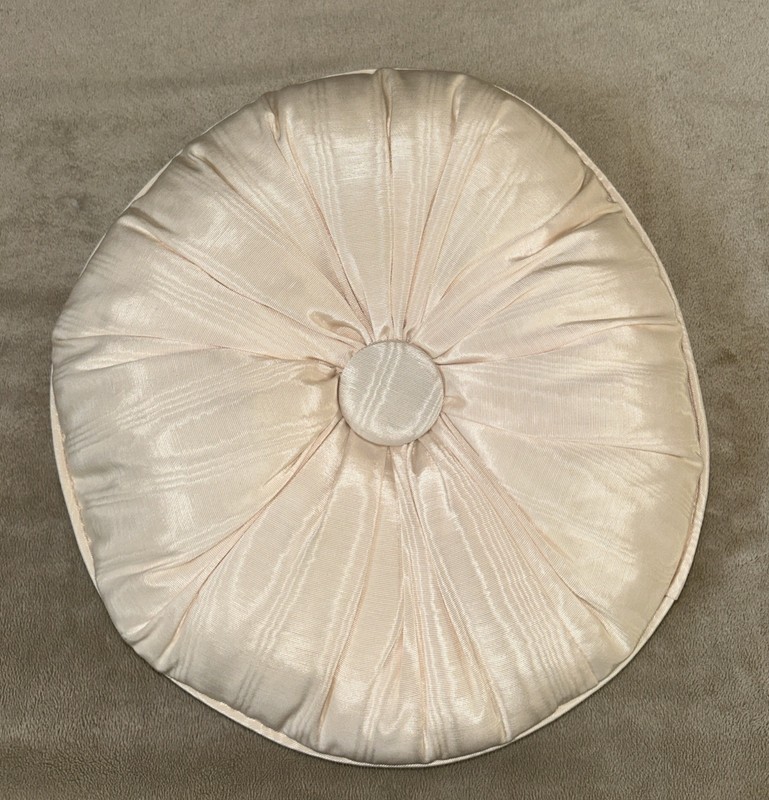Vintage MCM Round Tufted Pillow w/ Fabric Button Cream 12” Diameter