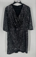 Lane Bryant Womens Black Silver Sequin 3/4 Sleeve Knee Length Sheath Dress Sz 16