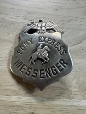 Antique Style Collectible Metal Replica Pony Express Messenger Badge Costume