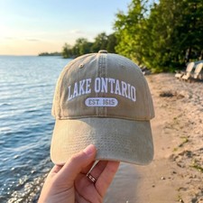 Lake Ontario Embroidered Hat Washed Baseball Cap Vintage Est 1615 Dad Cap