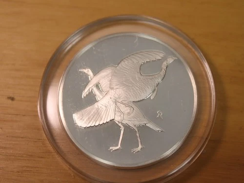 1974 Roberts #37 Birds Wild Turkey Franklin Mint Silver Proof Art Round Uncircul
