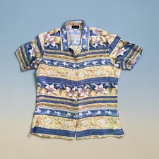 Vintage 90s 100 Silk Men's Button Up Shirt Large Muted Floral Abstract Stripe