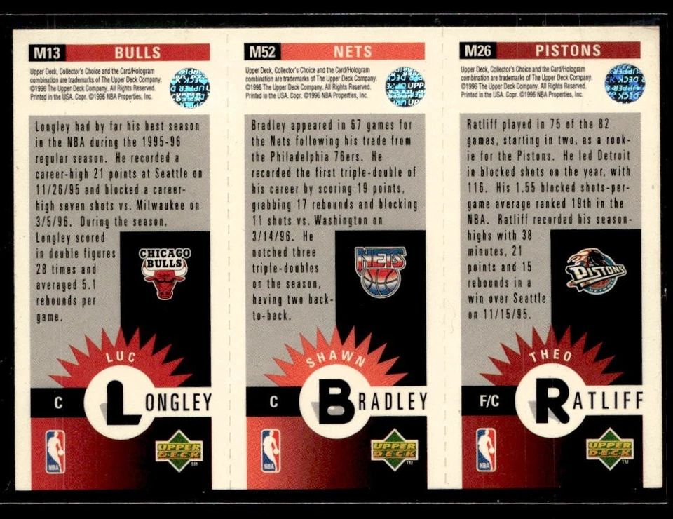 1996-97 Upper Deck Theo Ratliff/Shawn Bradley/Luc Longley #M13-52-26 - Image 2 of 2