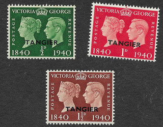 Mint Hinged Set 3 Stamps 1940 O/P Tangier Centenary Self Adhesive Stamp