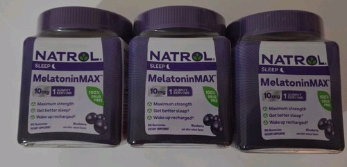 Natrol Melatonin Lot Of 3 10mg Sleep Aid 80 Count Blueberry, Exp 05/2026