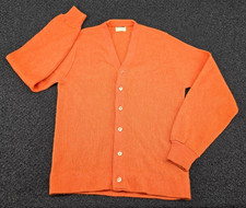 VINTAGE 60s 70s Sears Sportswear Cardigan Sweater Large Orange Acrylic Button