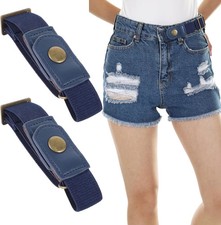 2 Pcs Buckle Free Belt Women Men, Elastic Comfortable Side Belt Bros Invisible B