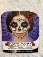 DAY OF THE DEAD HALLOWEEN GLITTER COSTUME FACE TATTOOS 2 PC SET