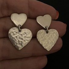 925 Sterling Silver Double Heart Dangle Earrings