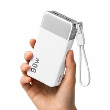 90W Power Bank 20000mAh Charging Portable Battery with Detachable Cable White US
