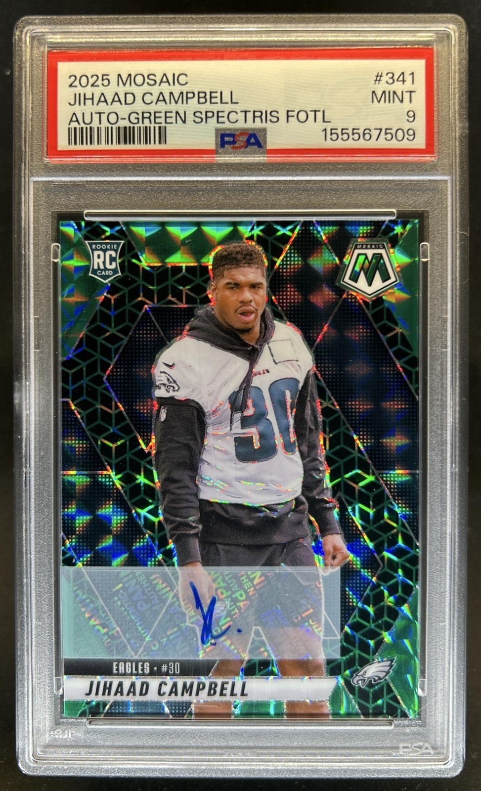 Jihaad Campbell Panini Mosaic #341 Autograph-Green Spectris Fotl