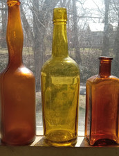 BEAUTIFUL YELLOW CITRON 1880s HAND BLOWN CYLINDER WHISKEY BOTTLE