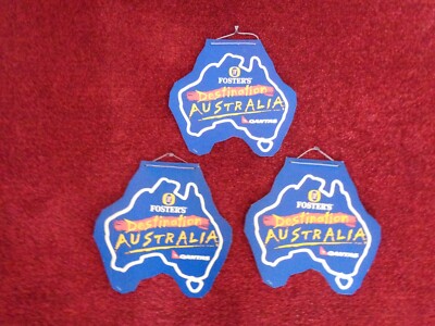 3 x Vintage FOSTER'S Lager Qantas Destination Australia Bierdeckel zum Aufhängen.