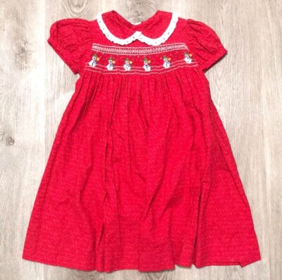Smocked Holiday Snowman Christmas Winter Girls Kids Dress Red