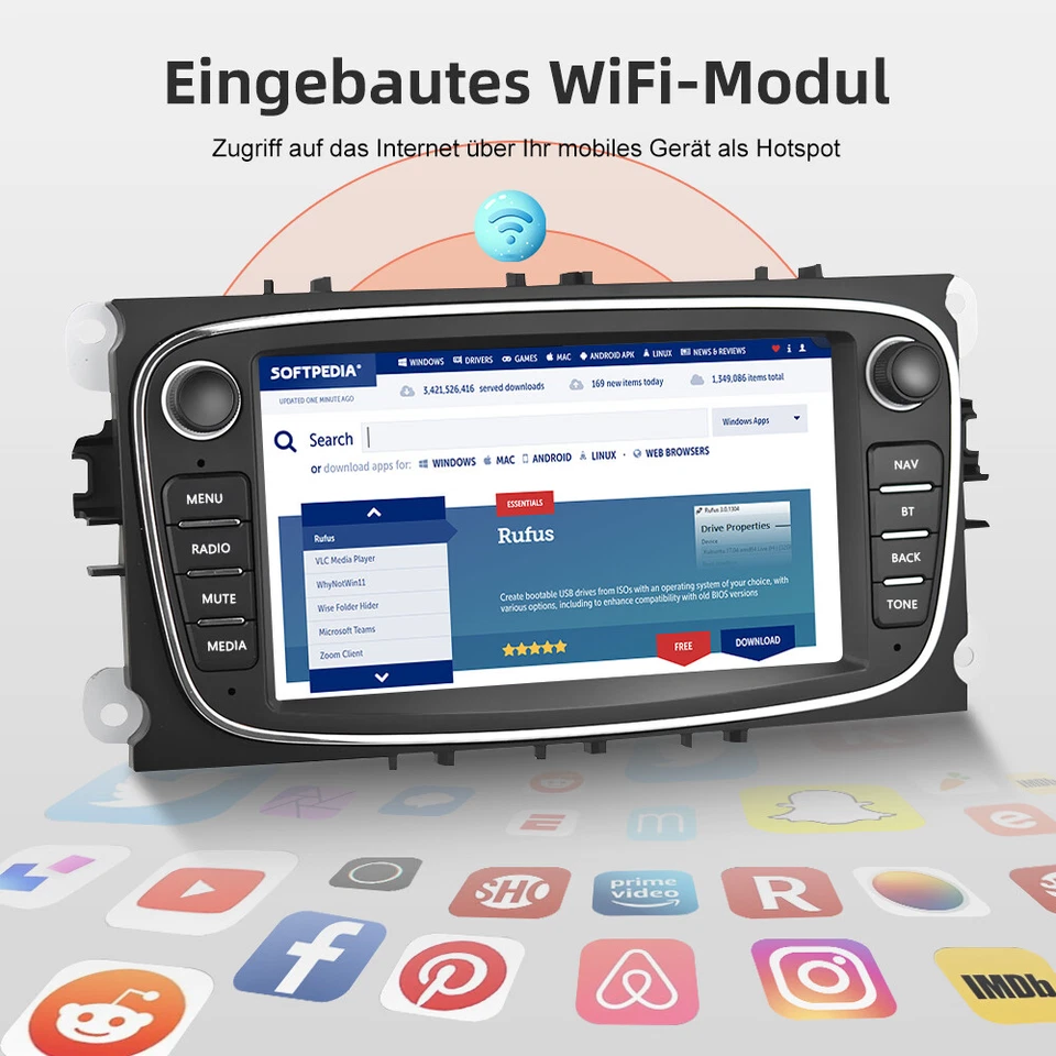 Android 12 Autoradio GPS Navi RDS WiFi +Kamera Für Ford Galaxy Focus MK2 S C Max - Bild 4 von 4