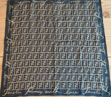 Fendi Zucca Logo Cotton Silk Blend Handkerchief Scarf 21.3 Inch  53cm 
