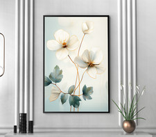 White Flowers Wall Art Print Canvas Poster Illustration Home Decor Painting