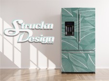 Modern Vines Teal Green Wavy  Leaf Fridge Freezer Wrap Side Door Vinyl Decal
