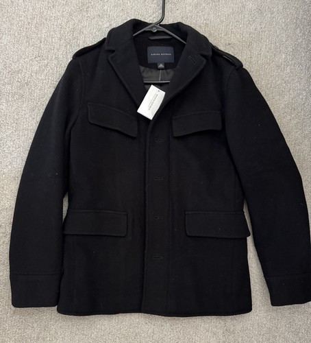 Banana Republic Black Wool Single Breasted Military Pea Coat - Mens XS