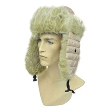 Khaki Solid Faux Fur Bubbly Aviator Trooper Ear Flap Hat Cap Winter Blank