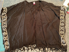 Womens sz M 7-9 black shrug cover-up throw shawl poncho AZTEC sweater 2135