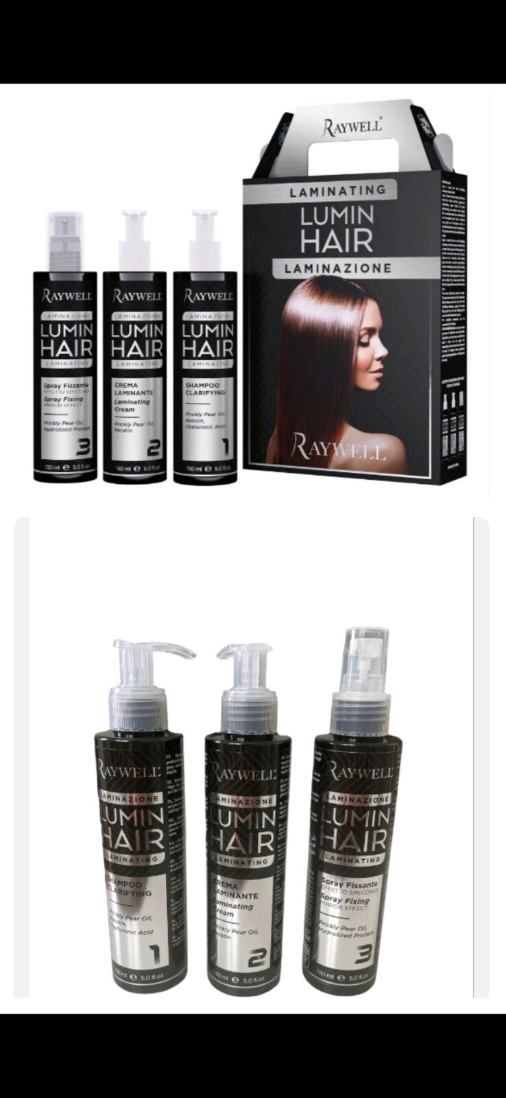 Laminazione Kit Cheratina Raywell Lumin Hair Shampoo + Crema + Spray 150ml