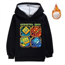 Geometry Dash 5-13 Year Old Boys' Hoodie with Thick and Non Inverted Velvet