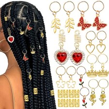 24PCS Hair Jewelry for Braids Butterfly Braid Clips Red Loc Jewelry Crystal M...