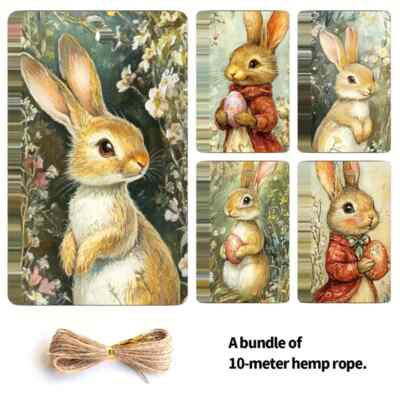 50 Vintage Easter Tags Geschenkanhänger Ostern mit Kordel Osterhasen 4x7 cm