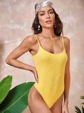 NEW Women's Crisscross Open Back Cami Yellow Bodysuit 8/10