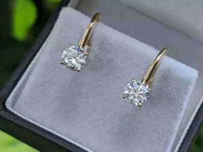 1Ct Round-Cut Simulated Drop Dangle Earring 14k Yellow Gold Plated