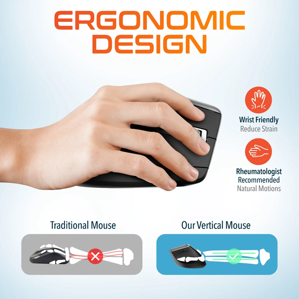 Delton S20 Ergonomic Bluetooth Vertical Wireless Mouse, Bluetooth- Black - Image 2 of 4