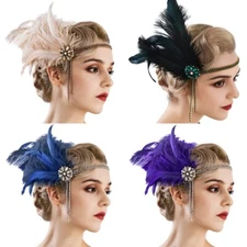 1920s Headpiece Flapper Headband Rhinestone Pearl Feather Hair Band Accessoreis