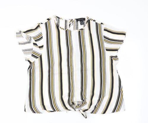 New Look Damenbluse mehrfarbig gestreift Viskose Basic Größe 10 Rollausschnitt