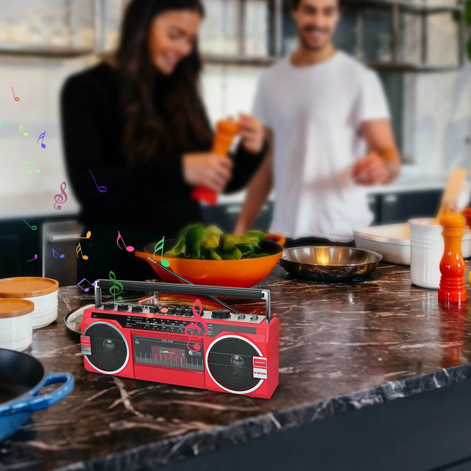 Radio Bluetooth Portátil de 4 Bandas con USB/AUX y Reproductor de Cassette/Grabador Boom Box Foto 3 de 4