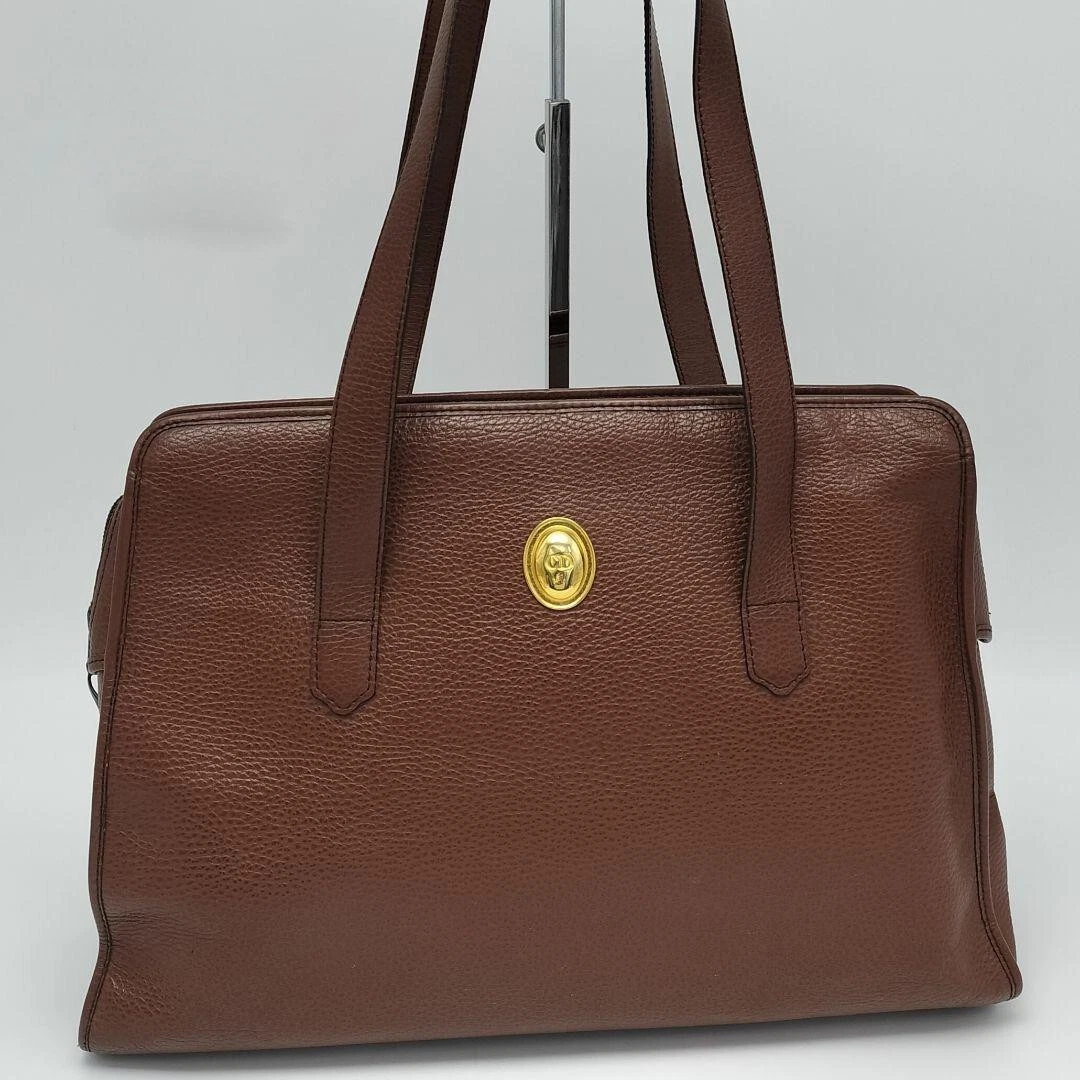 Sac fourre tout Christian Dior sac bandoulière fermeture éclair logo cuir marron occasion excellent +
