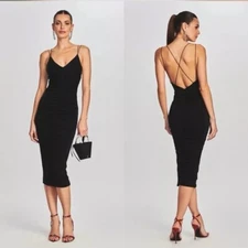 SER.O.YA Ballor Midi Dress XXS black Ruched Bodycon NWT