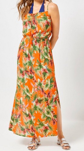 ORANGE TROPICAL PRINT MAXI DRESS SIZE S 