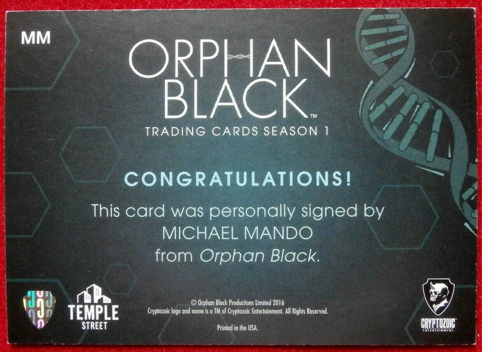 ORPHAN BLACK - Season 1 - MICHAEL MANDO - Personally Signed Autograph Card 2016 - Image 2 of 2