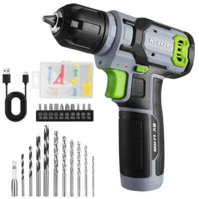 WORKPRO 8V Cordless Drill Driver Set 53pcs Bit Electric Drill 3/8'' Keyless Chuck