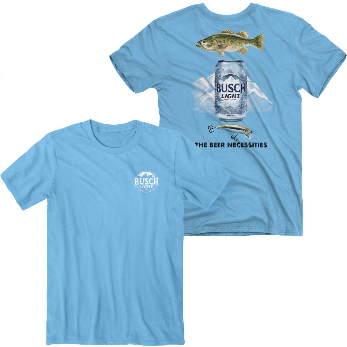 Busch Light Fishing The Beer Necessities Front and Back Print T-Shirt Blue  | eBay