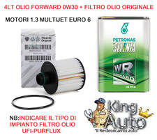 KIT TAGLIANDO FIAT 500L 500X 1.3 MJET EURO 6 OLIO SELENIA FORWARD 0W30 + FILTRO