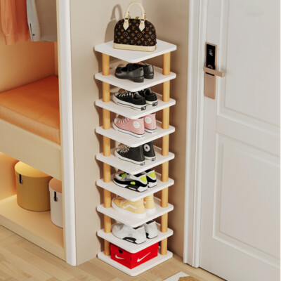 8-Tier Vertical Shoe Rack Space-Saving Corner Wood Organizer for 8 Pairs Narrow