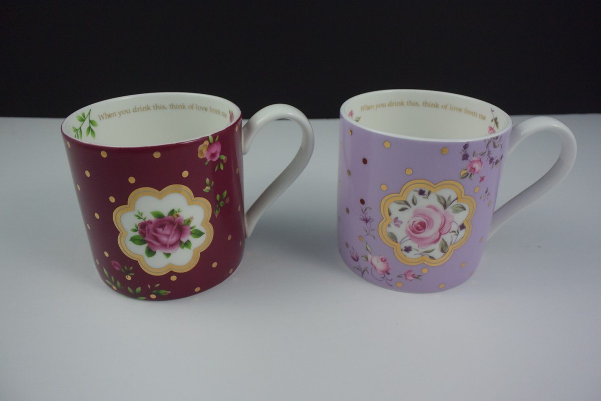 Pair Royal Albert China Mugs Rose Confetti New Country Roses