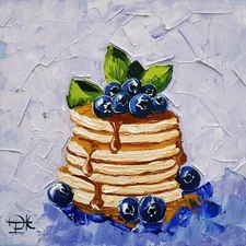 Blueberry Pancakes Painting Kitchen Food Art Original Art No Frame 6х6