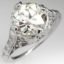 Vintage Solitaire Style With 3 Carat Round Cubic Zirconia  Sterling Silver Ring