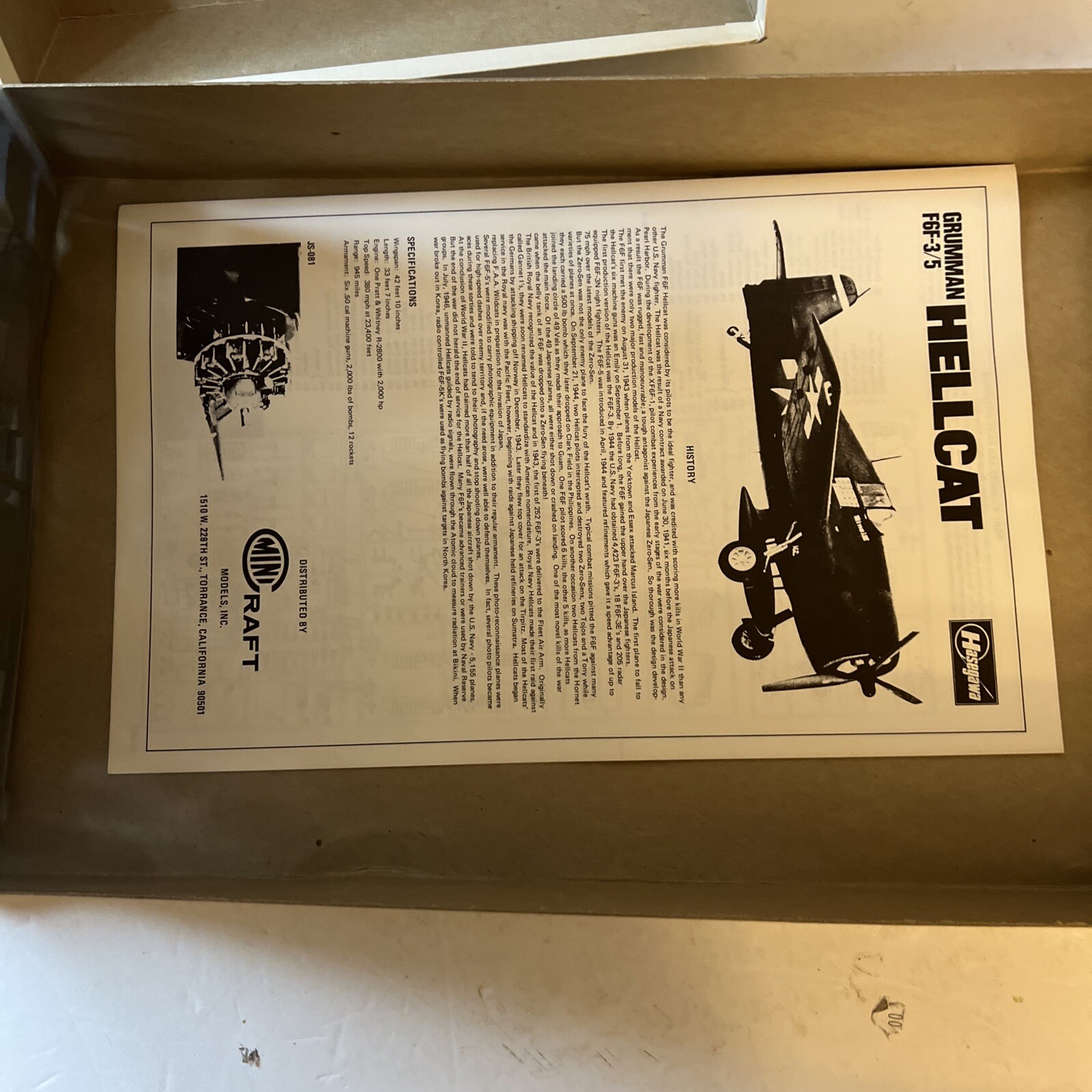 Hasegawa Minicraft 1/32 Scale Grumman F6F-3/5 Hellcat Plastic Model Kit SEALED