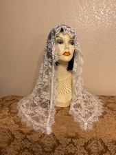 Antique White Color Lace Mantilla Veil Scalloped edging Scarf Headwear  NEW
