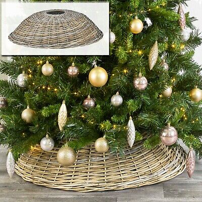 Grey Whitewash Rattan Wicker Christmas Tree Skirt Base Cover Basket in 4 Sizes